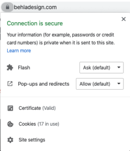 website URL showing the green padlock symbol that indicates the site has a SSL certificate